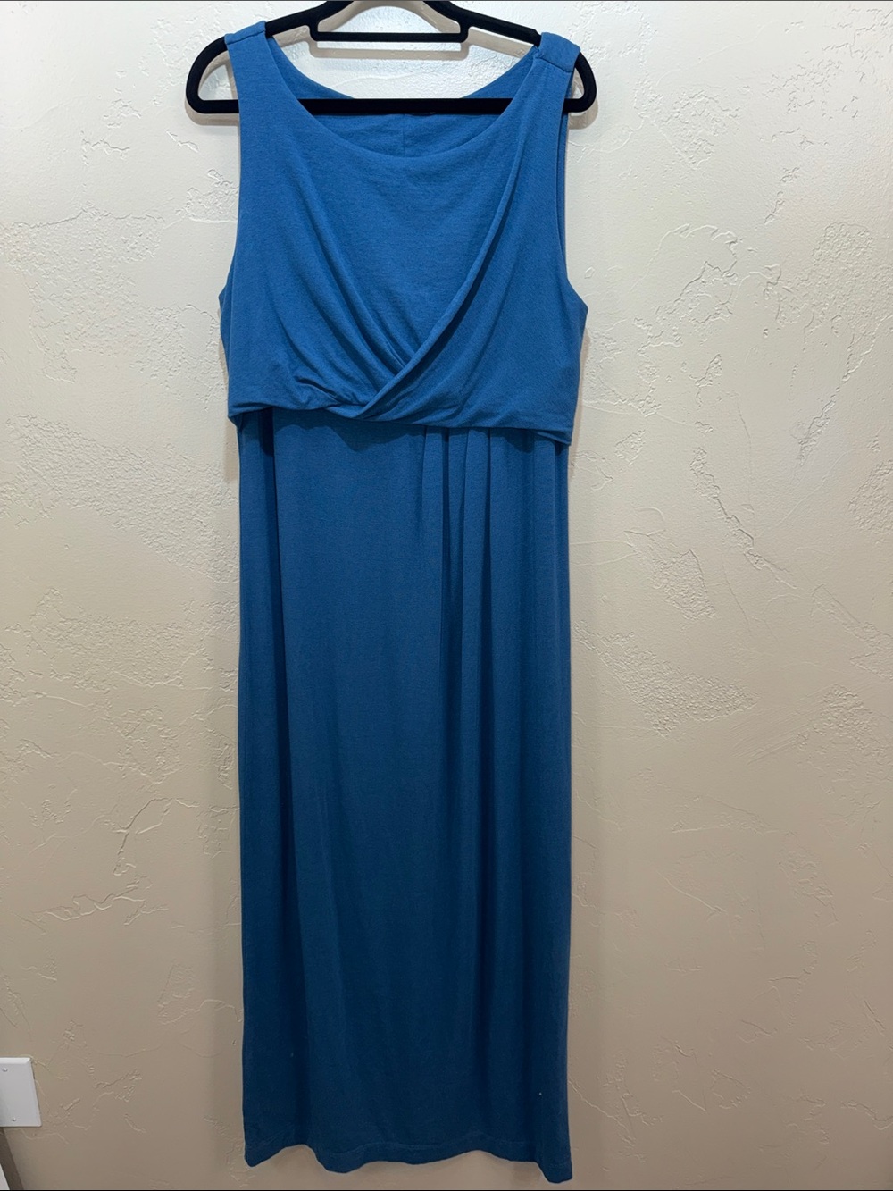 Peruvian‎ Connection Blue Sleeveless Maxi Dress with Draped Crossover Bodice
